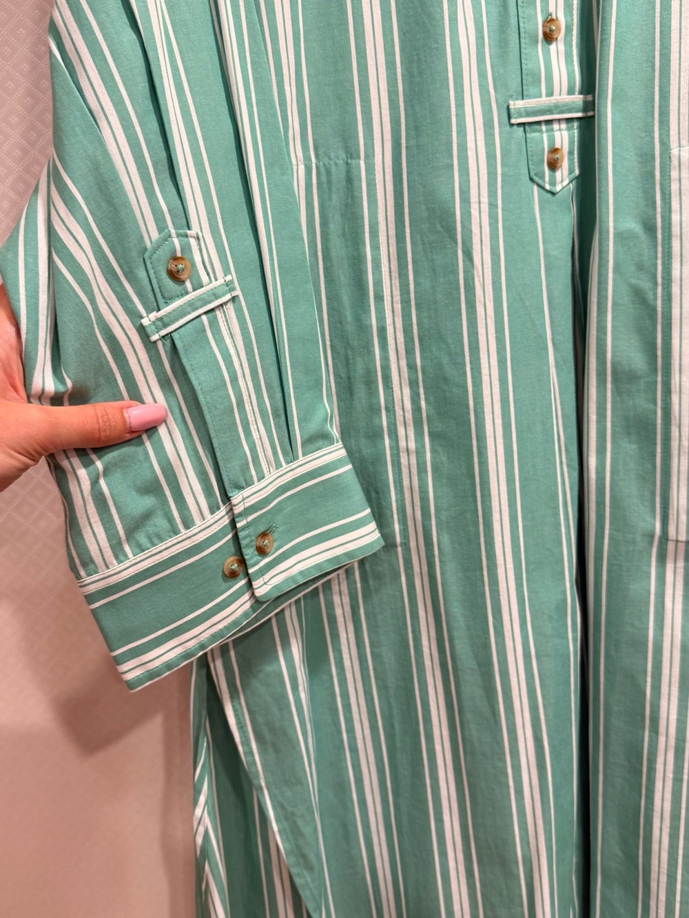 NWT Anthropologie Mint Green and White Striped Midi Shirt Dress Cotton - Picture 13 of 14